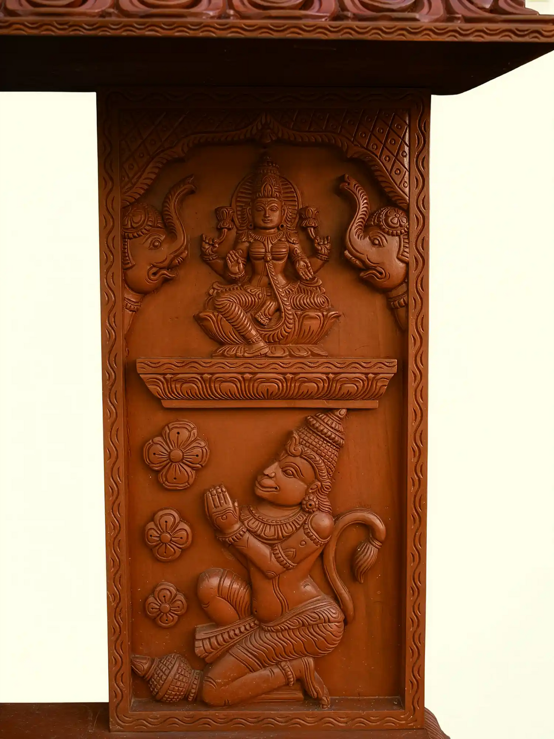 Hand-Carved Temple Frame with Vishnu and Lakshmi 45"
