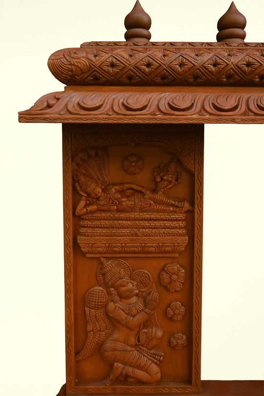 Hand-Carved Temple Frame with Vishnu and Lakshmi 45"