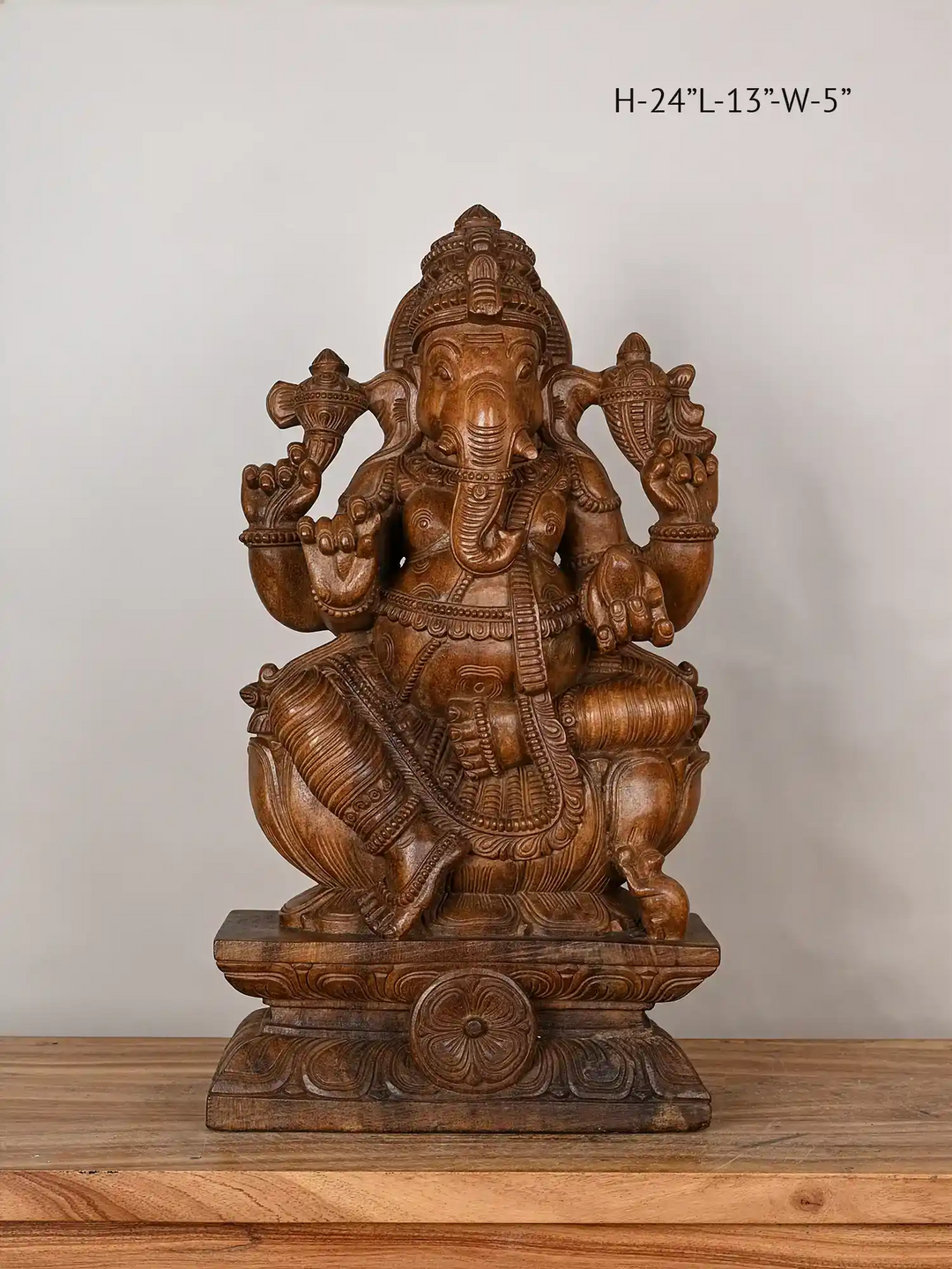 wooden Ganesha on Lotus Pedestal