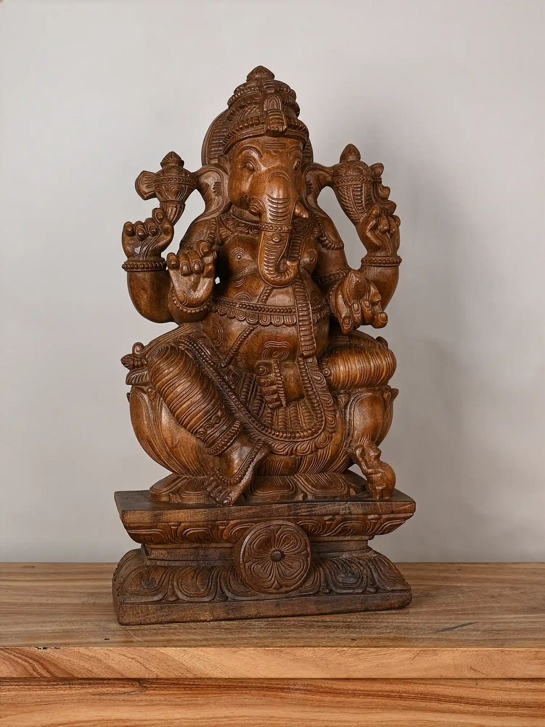 wooden Ganesha on Lotus Pedestal