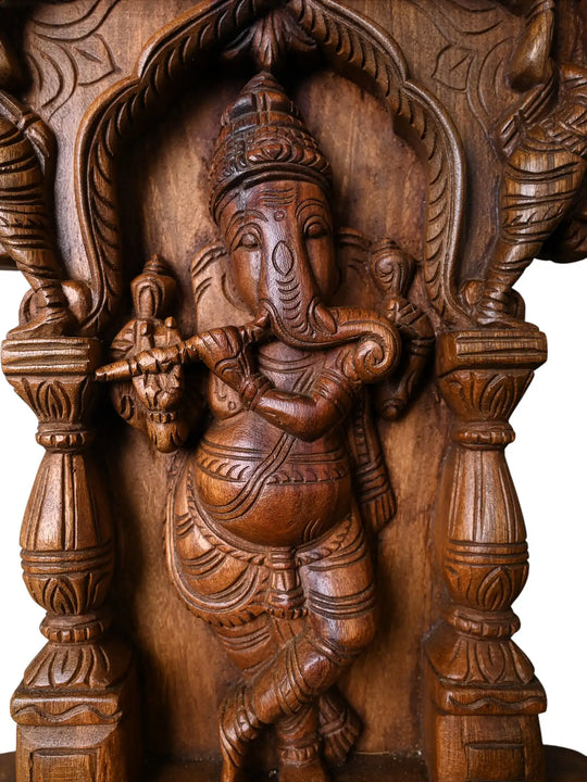 Wooden Temple Style Ganesha Wall Sculpture 18"