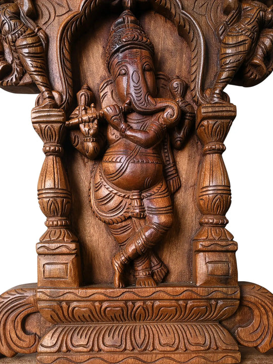 Wooden Temple Style Ganesha Wall Sculpture 18"
