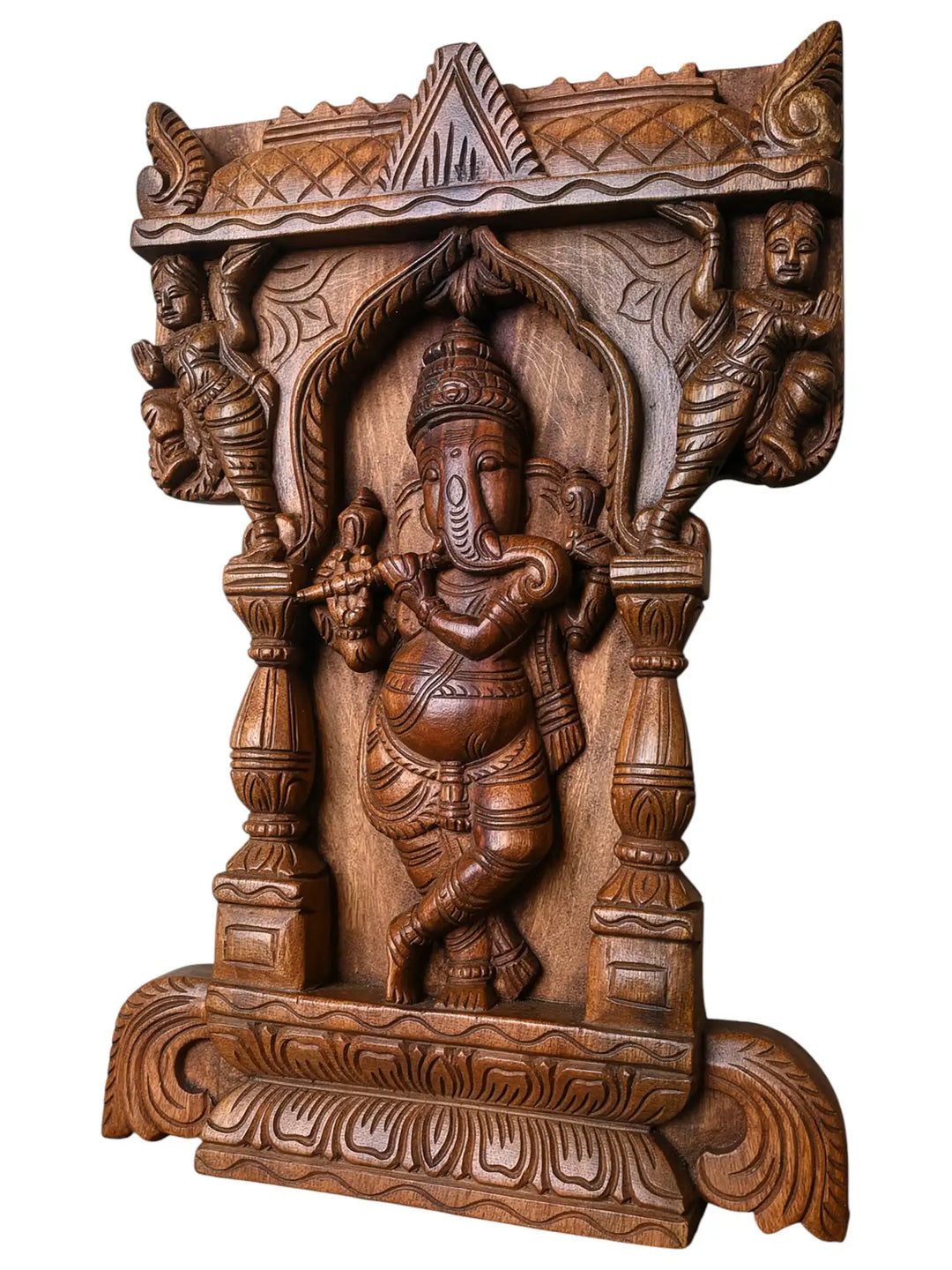 Wooden Temple Style Ganesha Wall Sculpture 18"