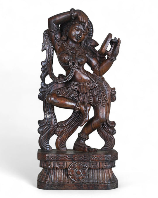 Wood Gorgeous Standing Apsara Wear Bindi Sculpture 26"