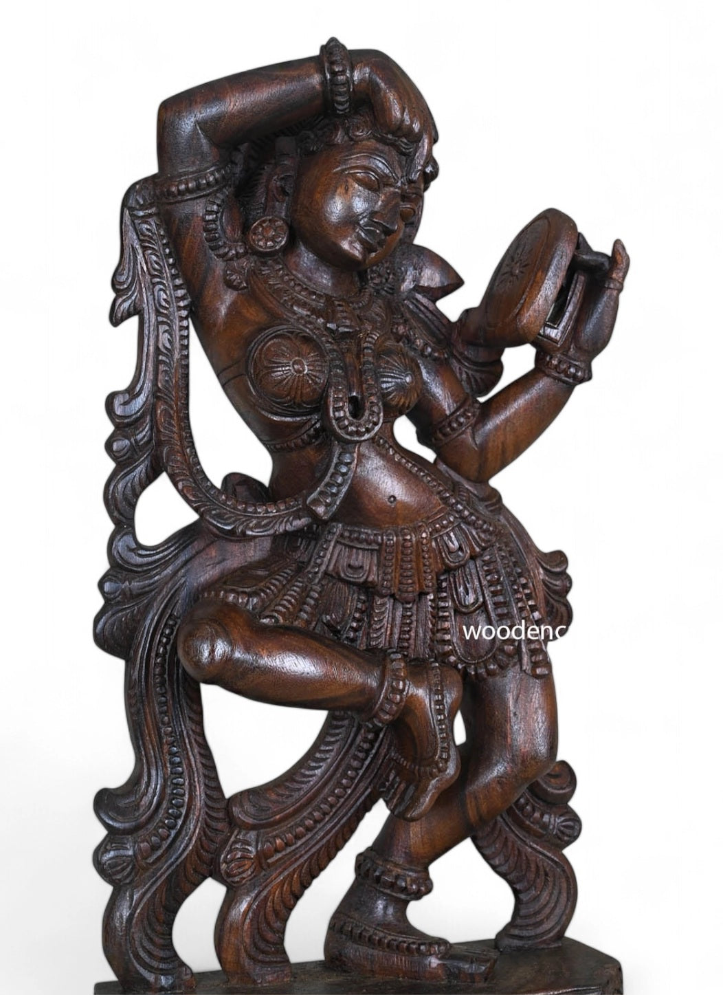 Wood Gorgeous Standing Apsara Wear Bindi Sculpture 26"