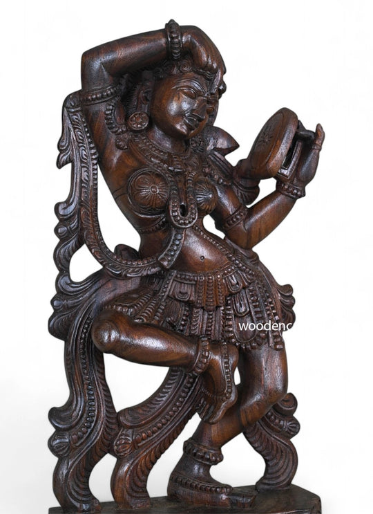 Wood Gorgeous Standing Apsara Wear Bindi Sculpture 26"