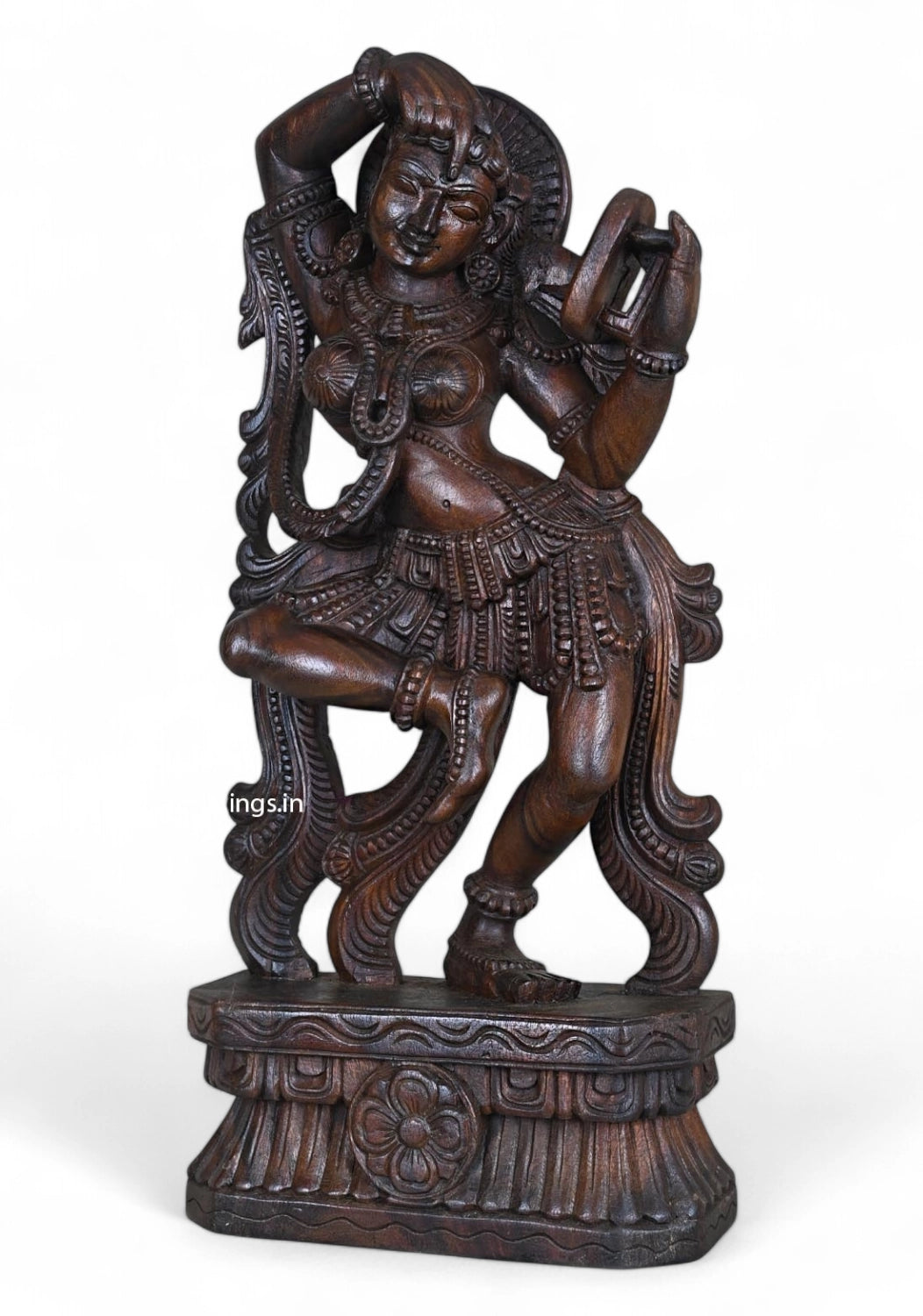 Wood Gorgeous Standing Apsara Wear Bindi Sculpture 26"