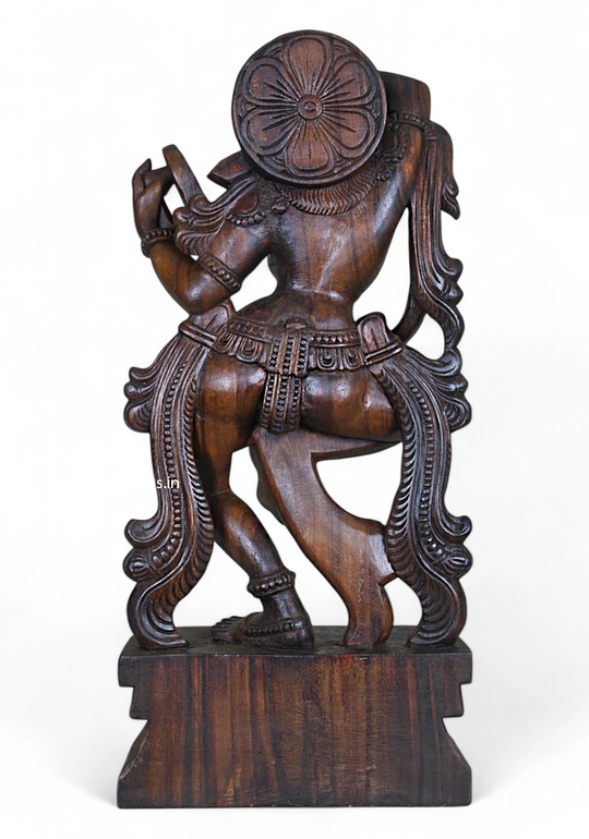 Wood Gorgeous Standing Apsara Wear Bindi Sculpture 26"