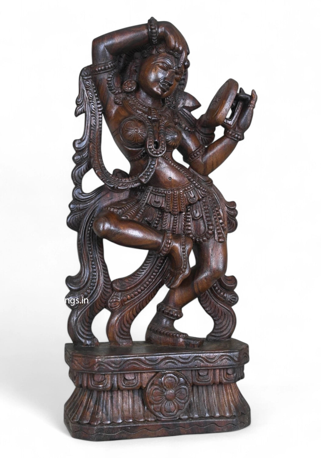Wood Gorgeous Standing Apsara Wear Bindi Sculpture 26"