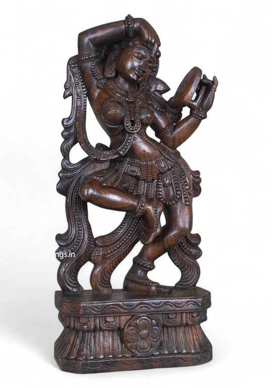 Wood Gorgeous Standing Apsara Wear Bindi Sculpture 26"