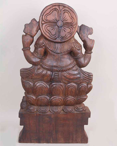 Vaagai Wood Wisdom Ganesha With Rat Sculpture 23"