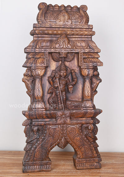 Traditional Hindu God Lord Muruga Standing With Peacock Wooden Wax Brown Finishing Kavadi 24"