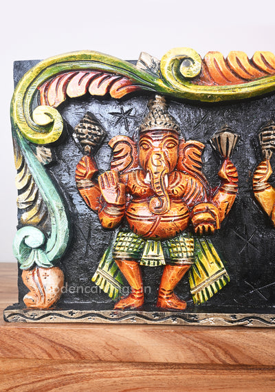 New Collection of Lord Ganesha Five Figurines Multicoloured Horizontal Wall Panel 37"