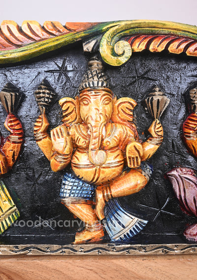 New Collection of Lord Ganesha Five Figurines Multicoloured Horizontal Wall Panel 37"
