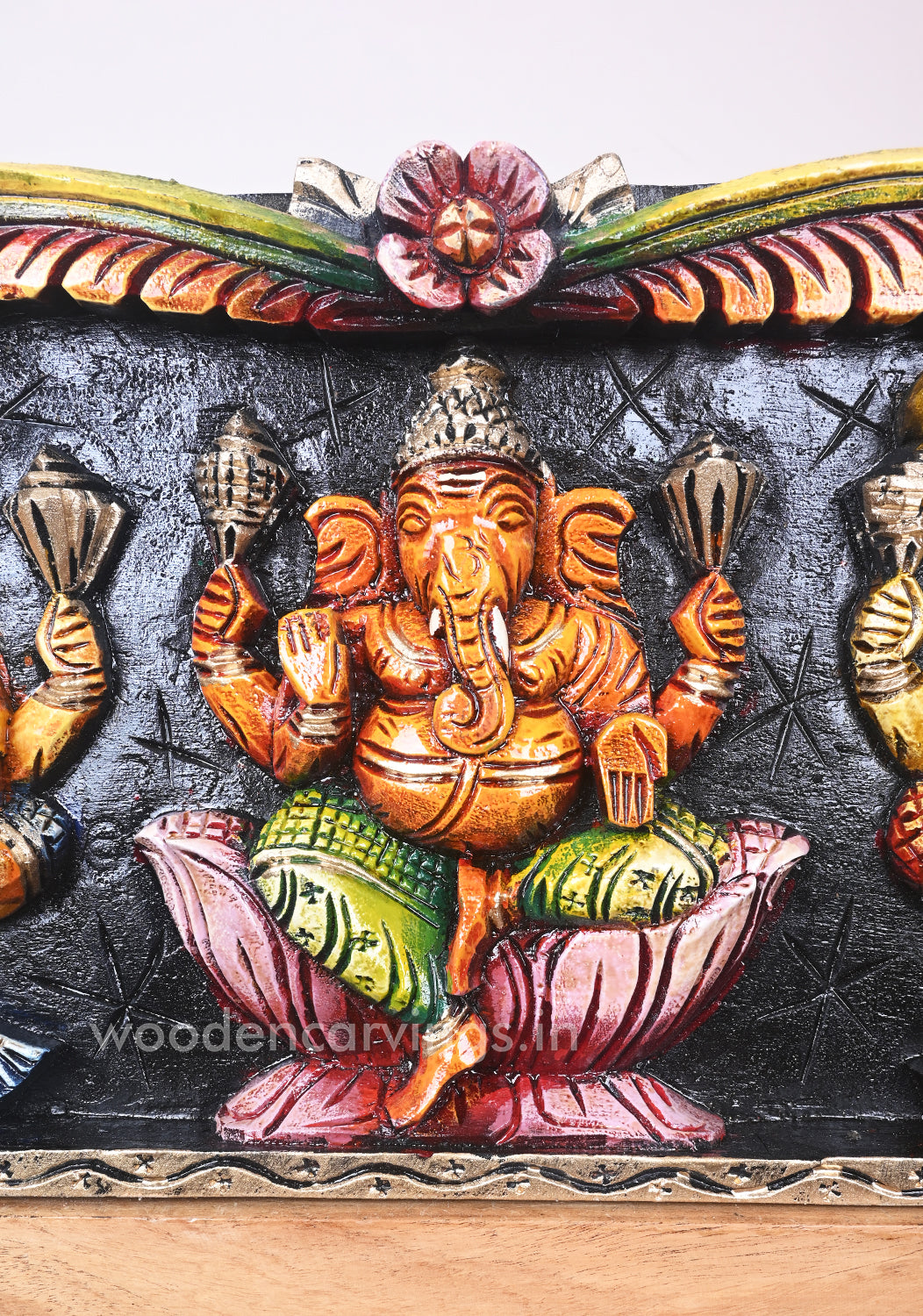 New Collection of Lord Ganesha Five Figurines Multicoloured Horizontal Wall Panel 37"