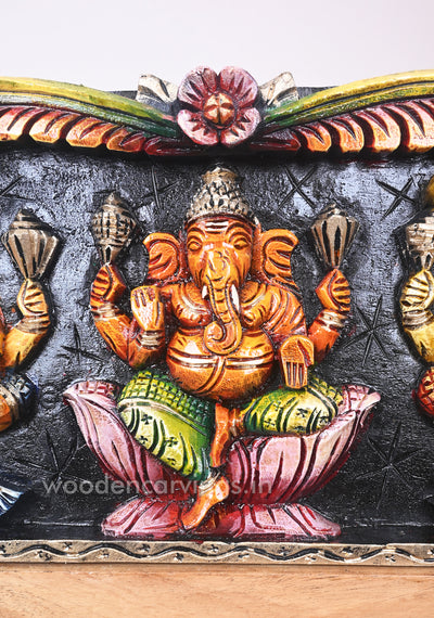 New Collection of Lord Ganesha Five Figurines Multicoloured Horizontal Wall Panel 37"