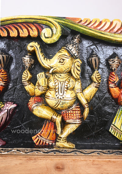 New Collection of Lord Ganesha Five Figurines Multicoloured Horizontal Wall Panel 37"