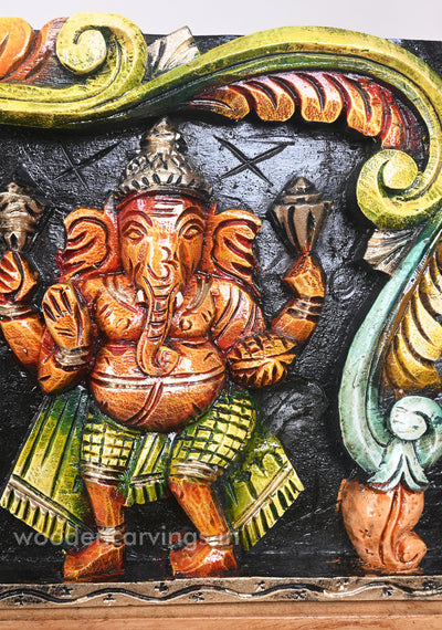 New Collection of Lord Ganesha Five Figurines Multicoloured Horizontal Wall Panel 37"
