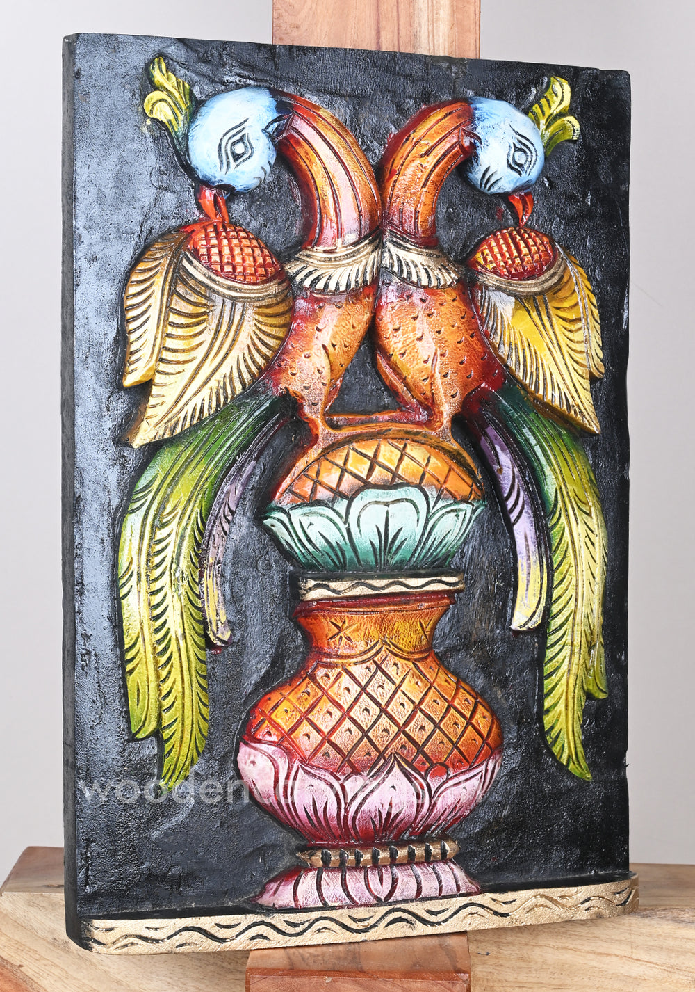 Multicoloured  Standing Parrots Wall wooden