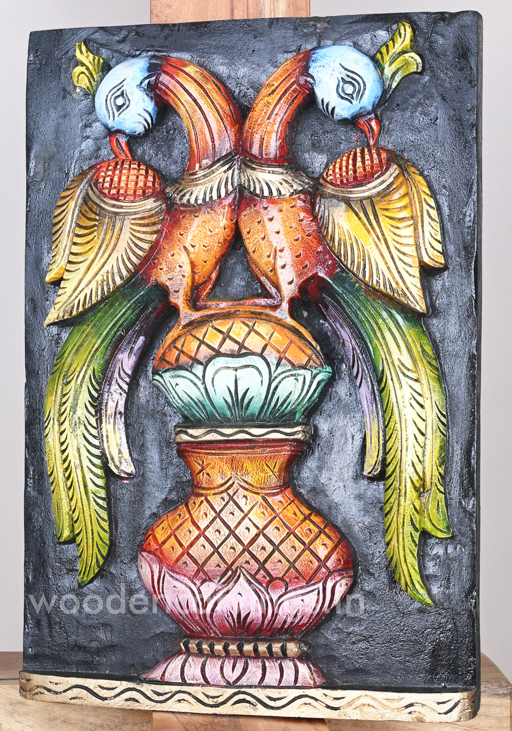 Multicoloured Attractive Standing Parrots on Water pot Vertical Wall Mount 18"