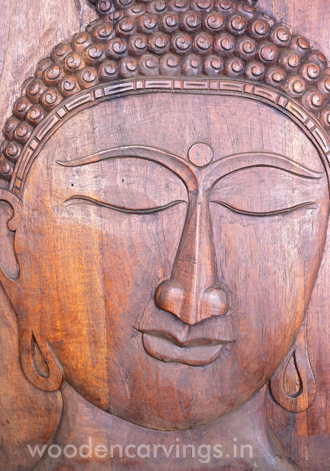 Peace of Lord Buddha Wooden Head Light Weight Hooks Fixed Wall Mount 29"