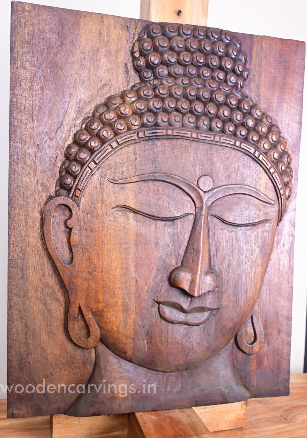 Peace of Lord Buddha Wooden Head Light Weight Hooks Fixed Wall Mount 29"