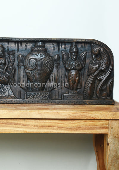 Wooden Reclining Ranganathar on Serpent With Goddess lakshmi Wooden Wall Panel 49"