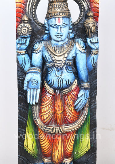 Blue Colour Finishing Maha Vishnu Light Weight Standing Colourful Wall Mount Sculpture 18"