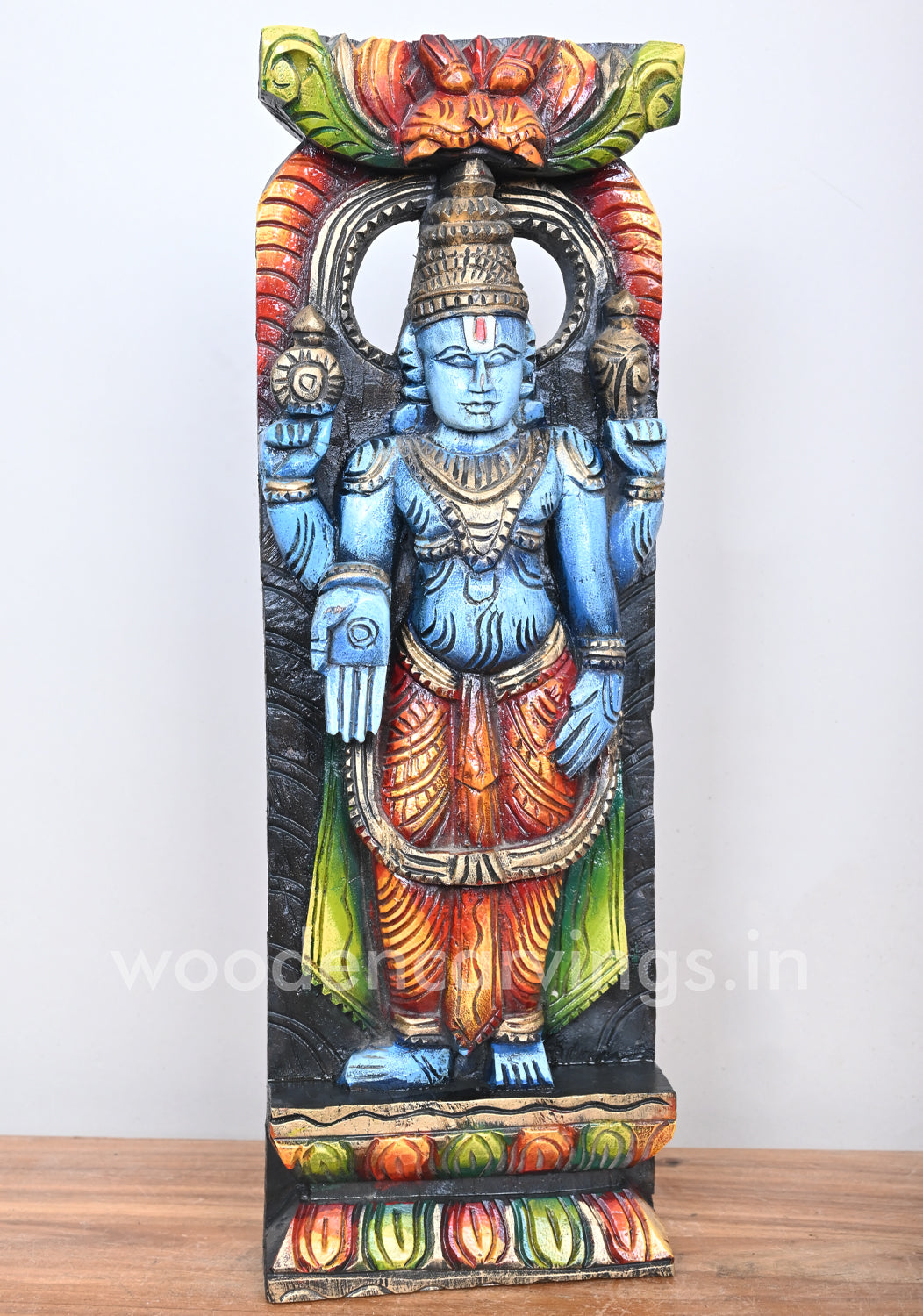 Blue Colour Finishing Maha Vishnu Light Weight Standing Colourful Wall Mount Sculpture 18"