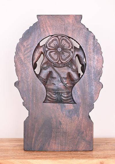 Maha Ganapathi Wooden Arch Handmade Beautiful Pooja Room Decor Wax Brown Sculpture 24"