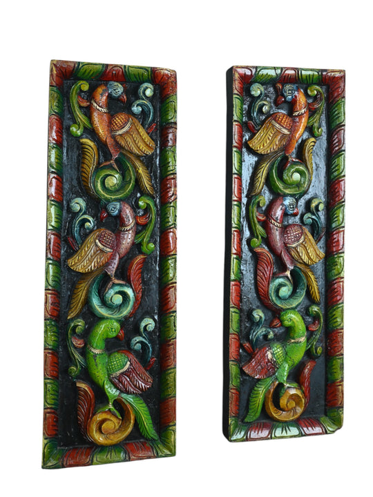 Standing Peacocks Floral Design Wood Wall Mount 36"