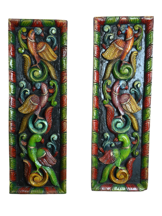 Standing Peacocks Floral Design Wood Wall Mount 36"
