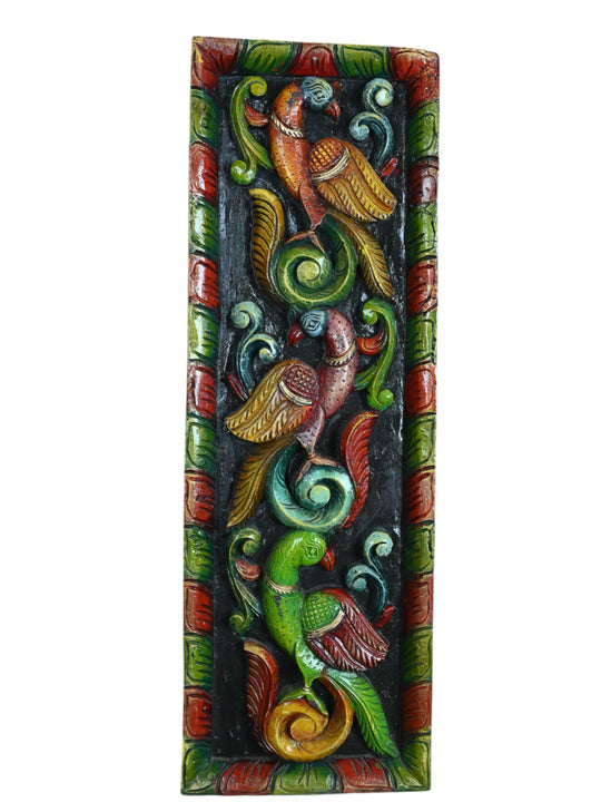 Standing Peacocks Floral Design Wood Wall Mount 36"