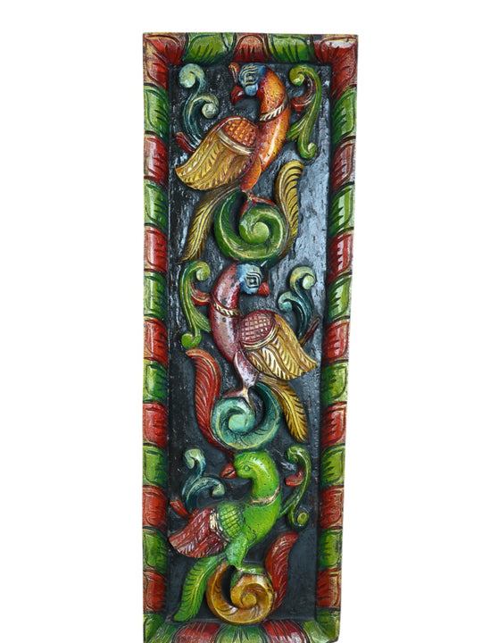 Standing Peacocks Floral Design Wood Wall Mount 36"