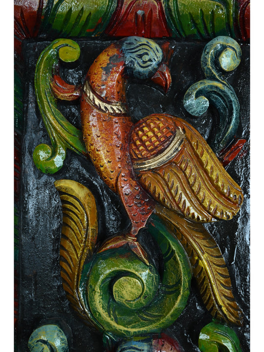 Standing Peacocks Floral Design Wood Wall Mount 36"