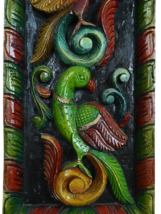 Standing Peacocks Floral Design Wood Wall Mount 36"