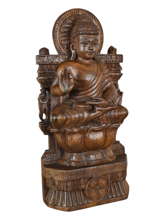 Abhay Mudra Pose Wooden Buddha Statue 24"