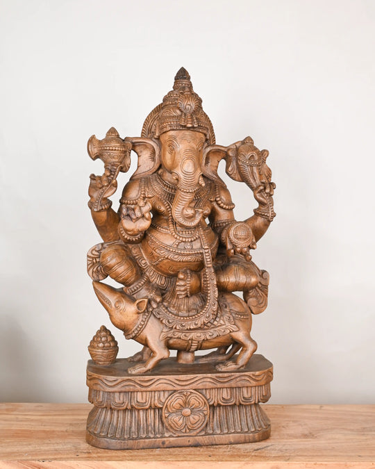 30" WOODEN GANESHA STATUE