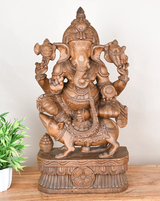 30" WOODEN GANESHA STATUE