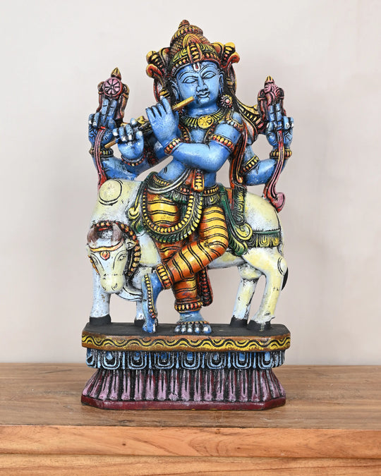 wooden colourful krishna statue