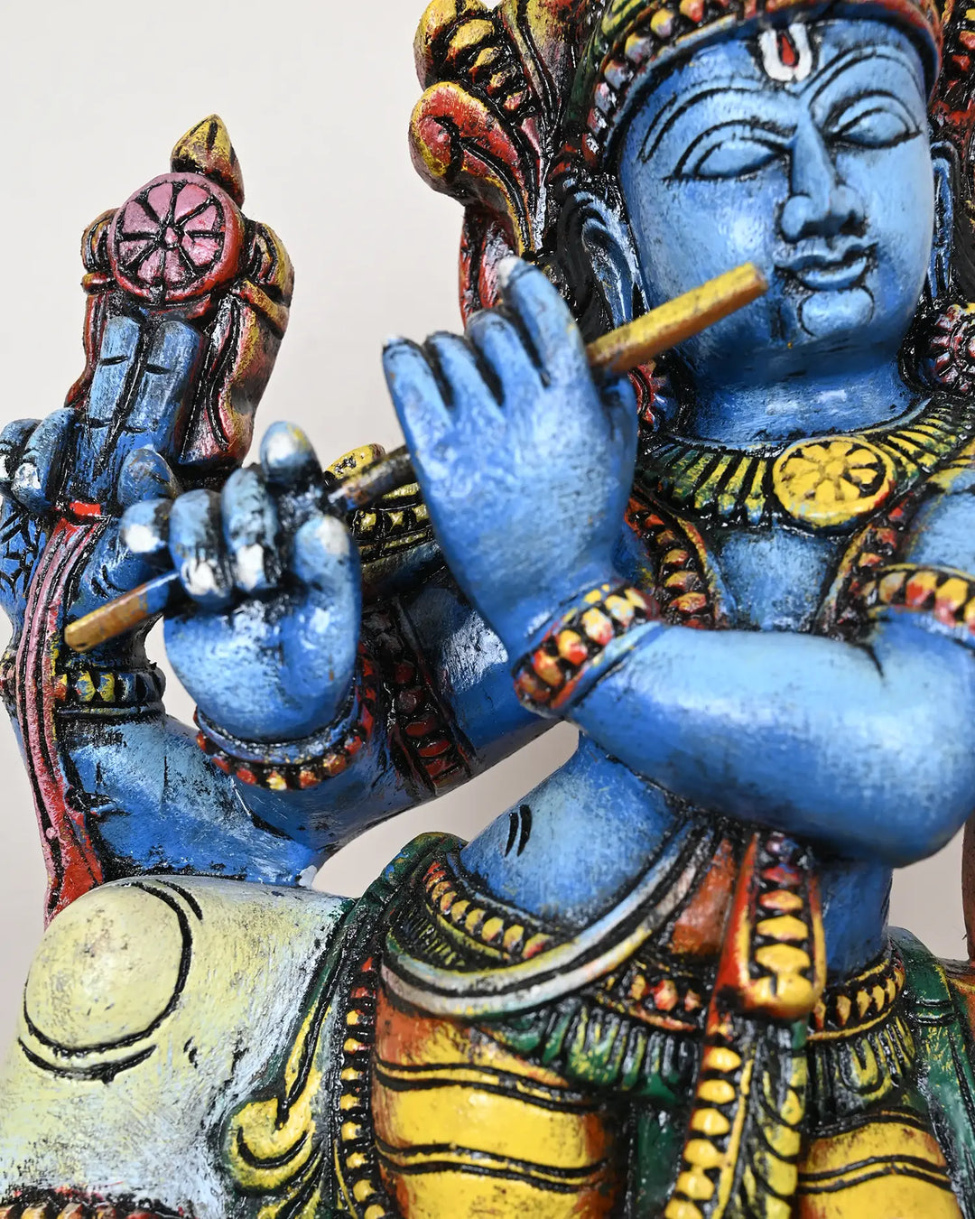 Colourful lord Krishna statue with cow 18"