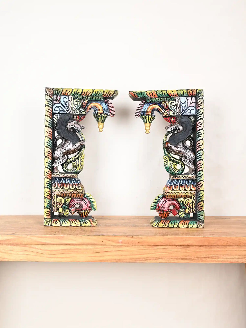 pair of wooden yaali brackets