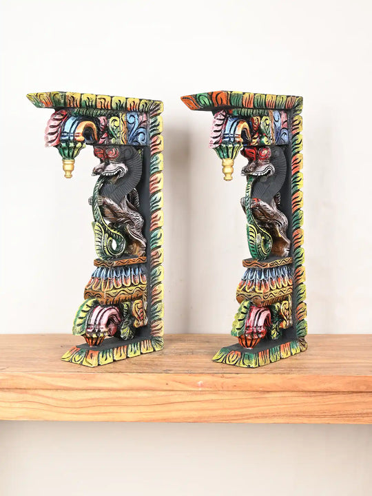 Pair of Colourful Wooden Yaali Brackets 20"