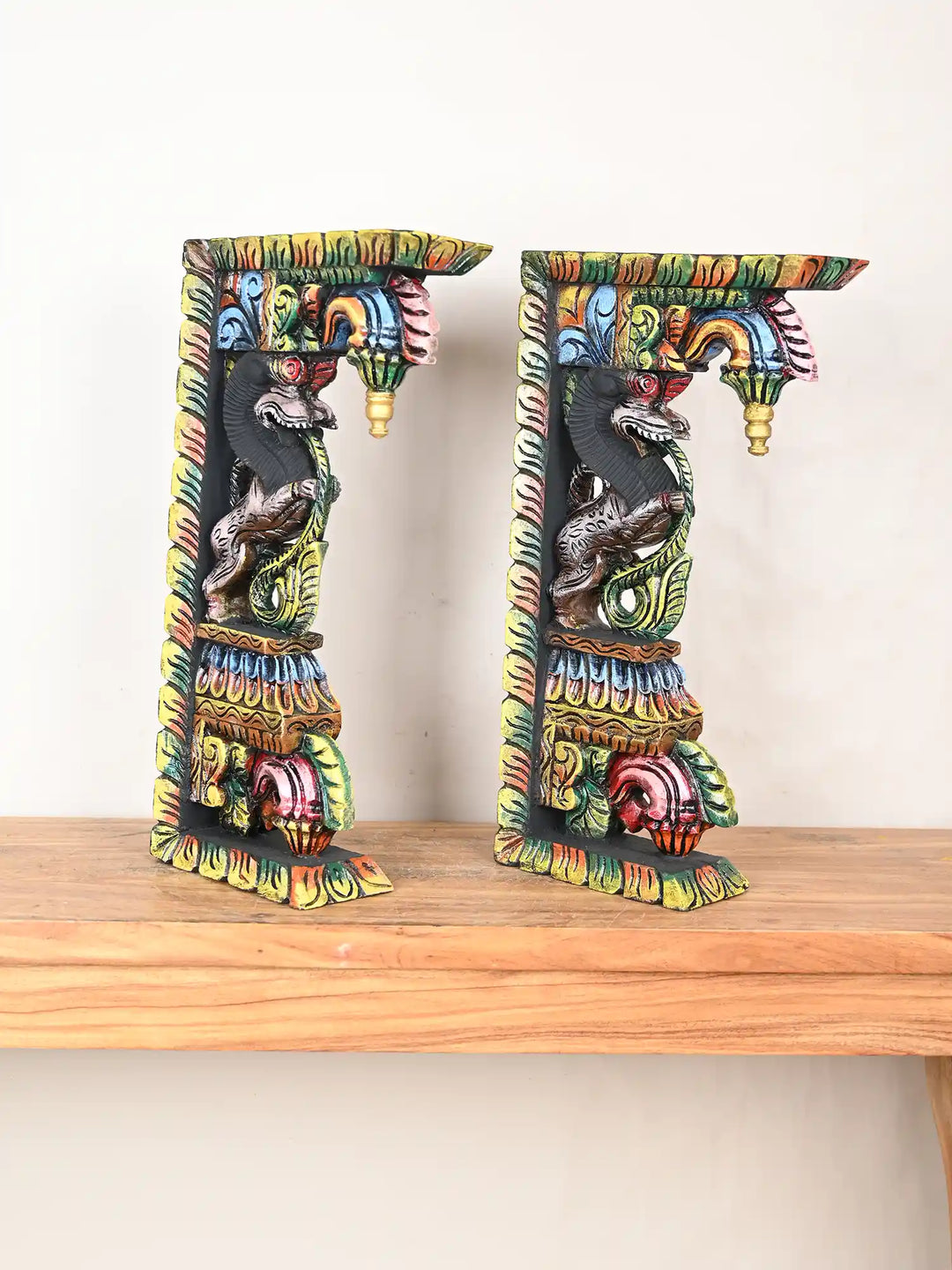 Pair of Colourful Wooden Yaali Brackets 20"