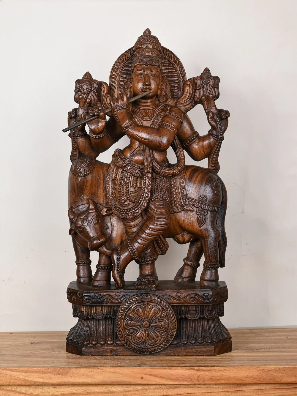 24" wooden Lord krishna statue