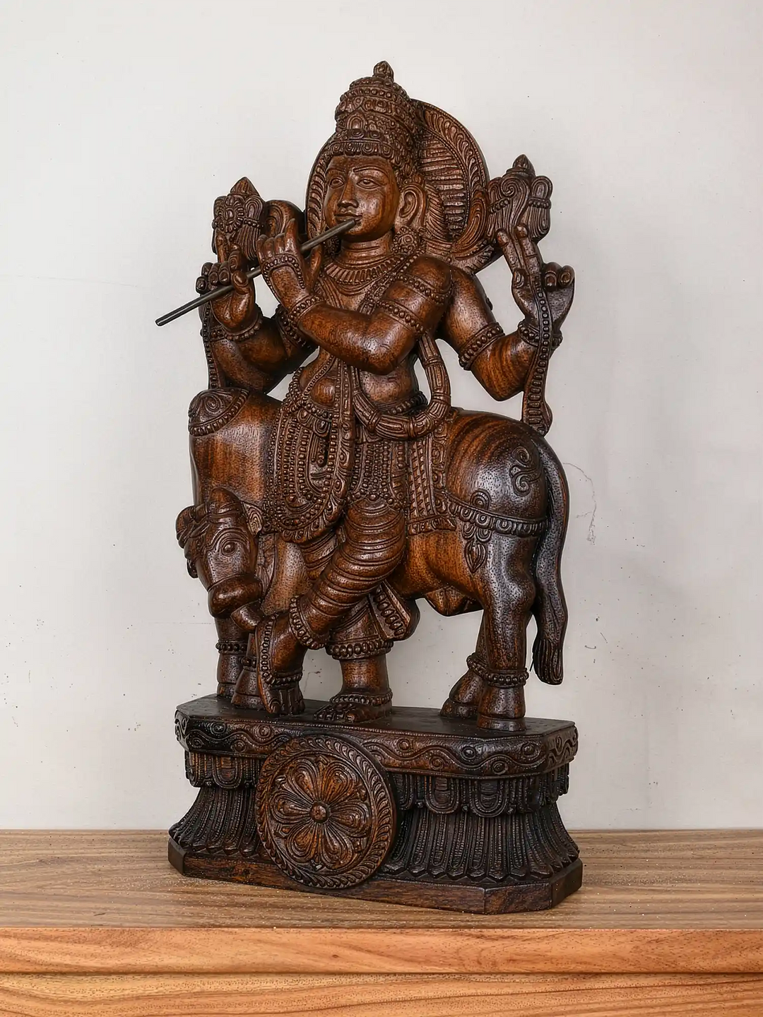 24" wooden Lord krishna statue