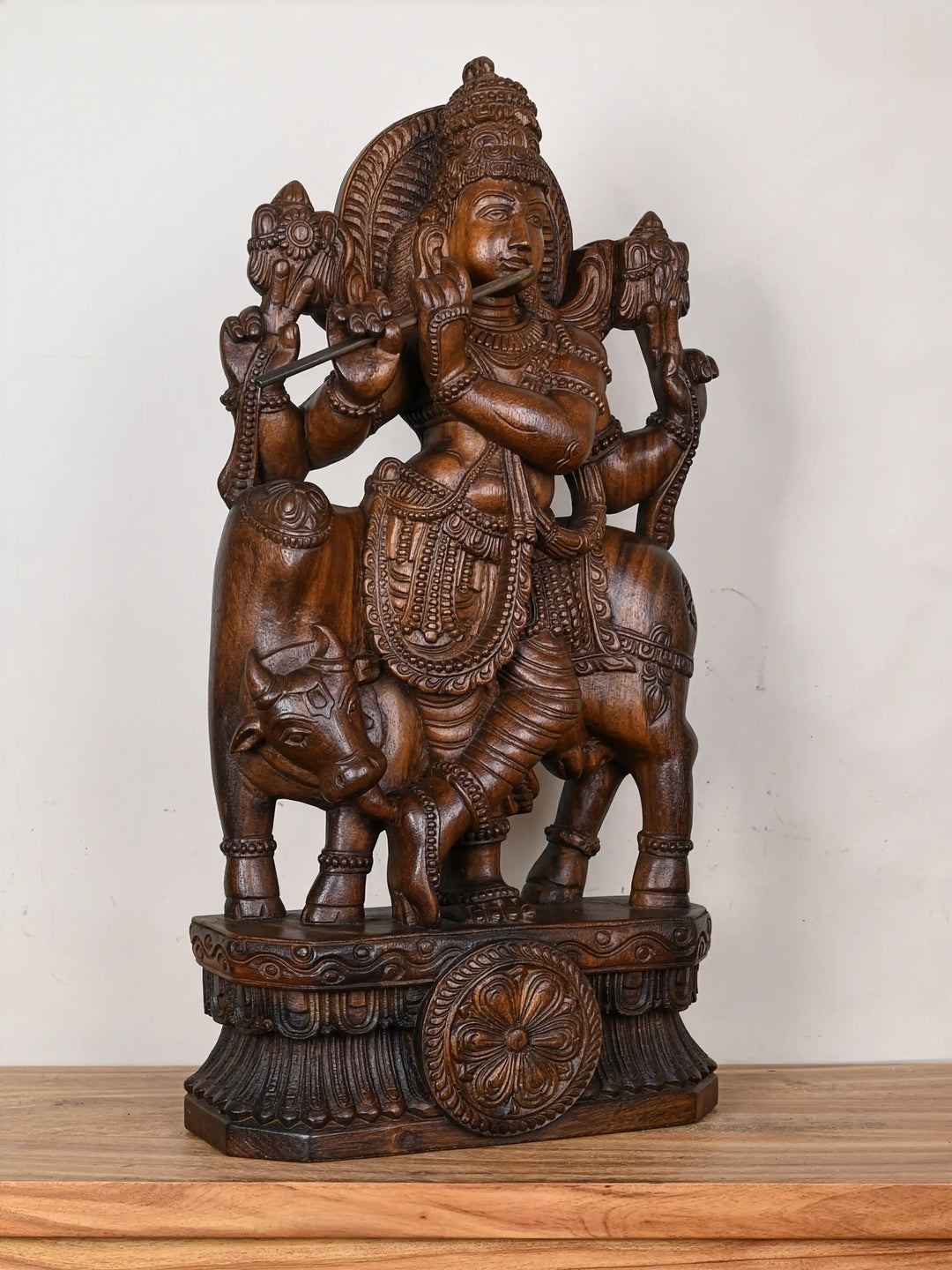 24" wooden Lord krishna statue