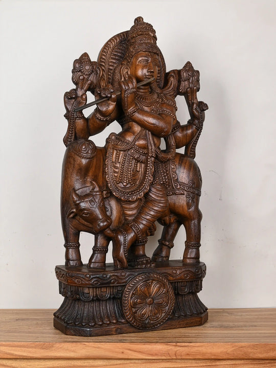 24" wooden Lord krishna statue