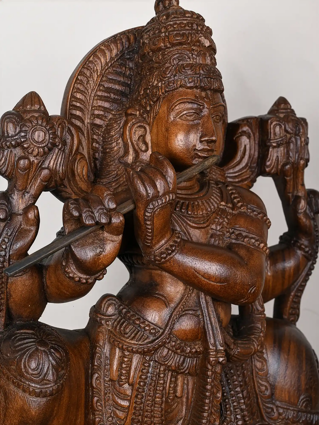 Divine Lord Krishna on Cow Wooden Sculpture 24"