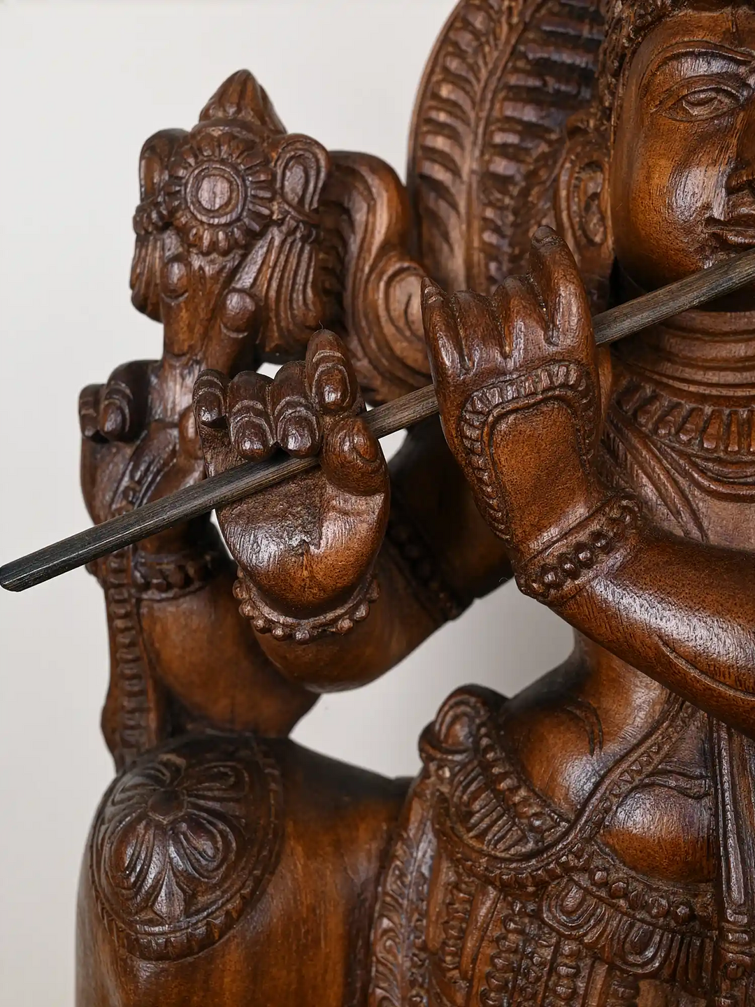 Divine Lord Krishna on Cow Wooden Sculpture 24"